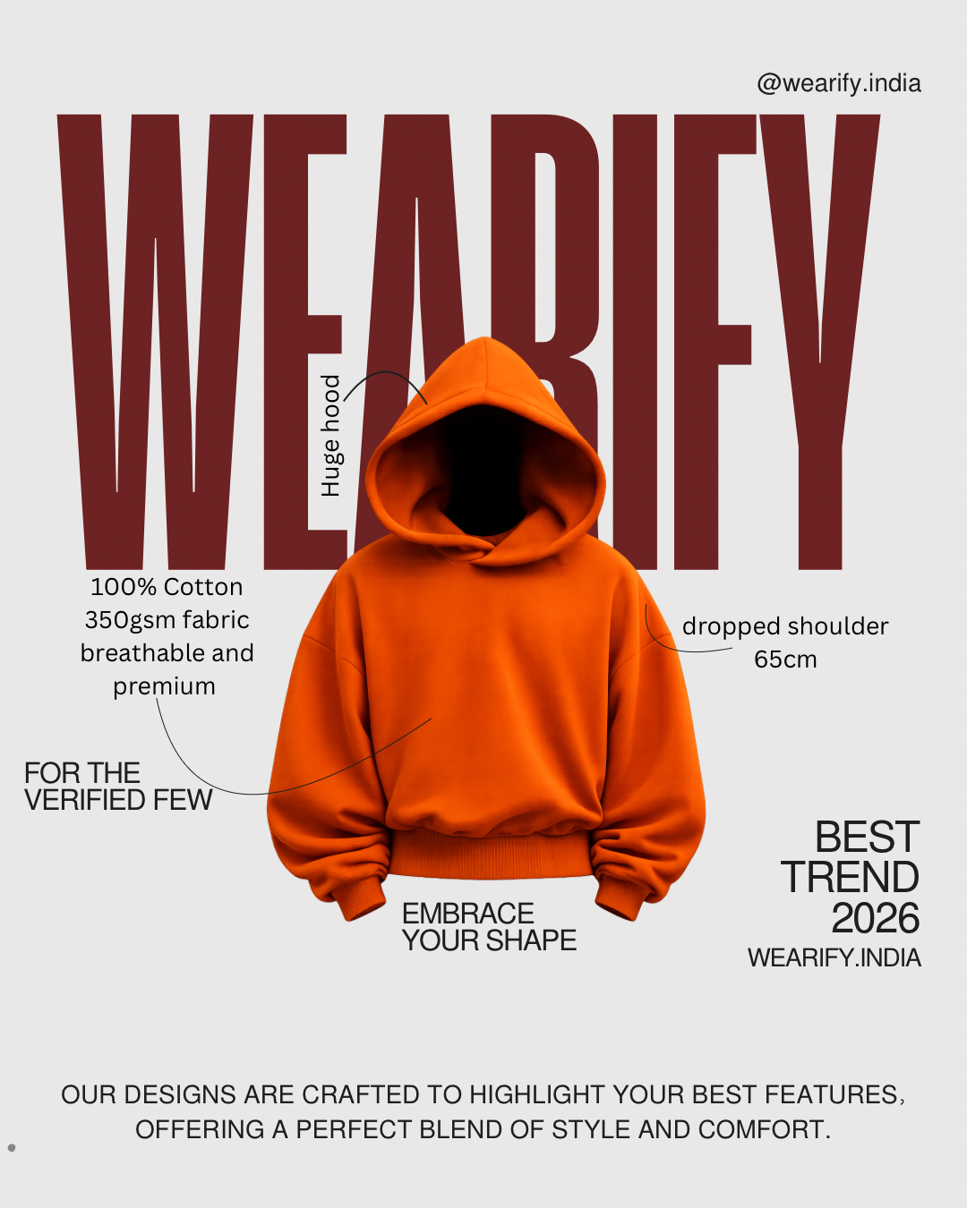 WEARIFY Orange Statement Premium Hoodie